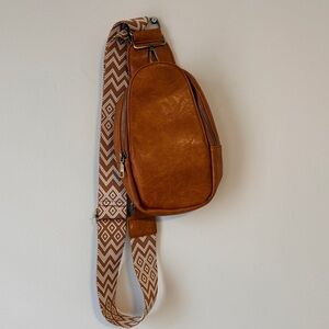 Brown Faux Leather Sling Bag unbranded adjustable strap multi-pocket